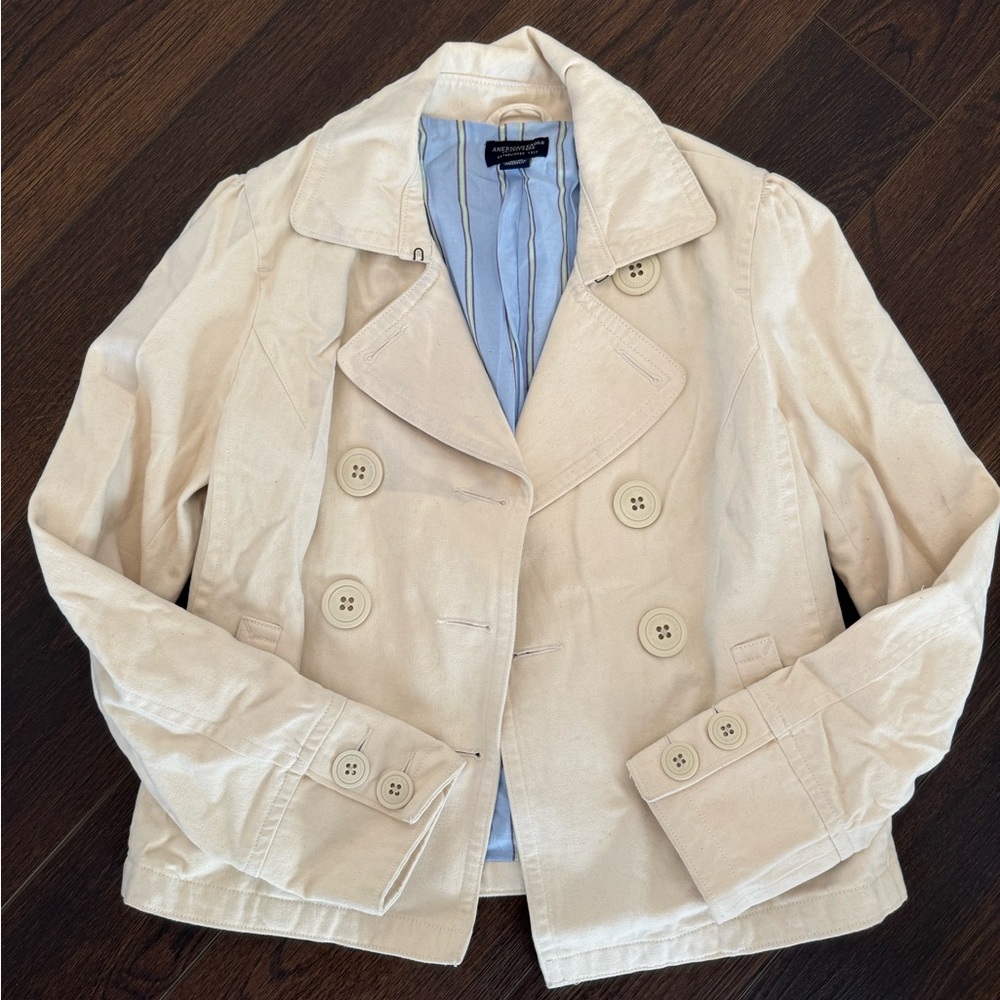 American Eagle Cream Double-Breasted Jacket